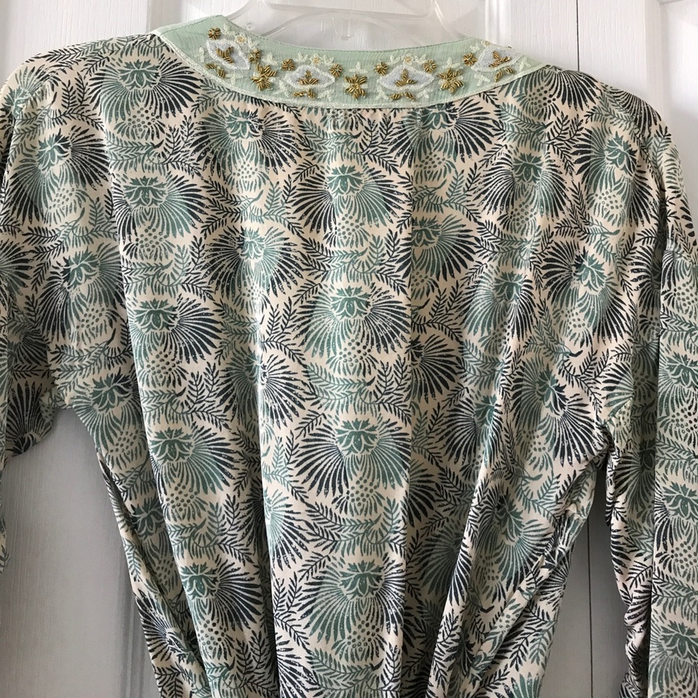 Anthropologie Mint Green and Cream Floral Wrap Dress - Picture 4 of 5